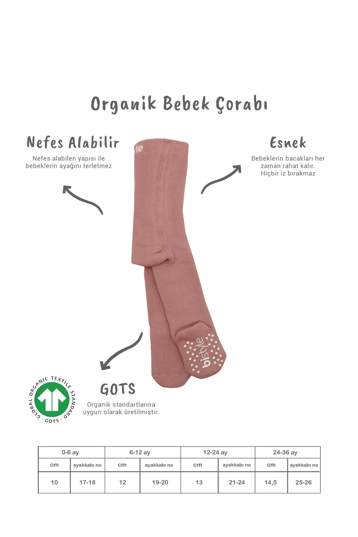 Tekli Kaymaz Mix Havlu Külotlu Çorap Pudra - Görsel 2
