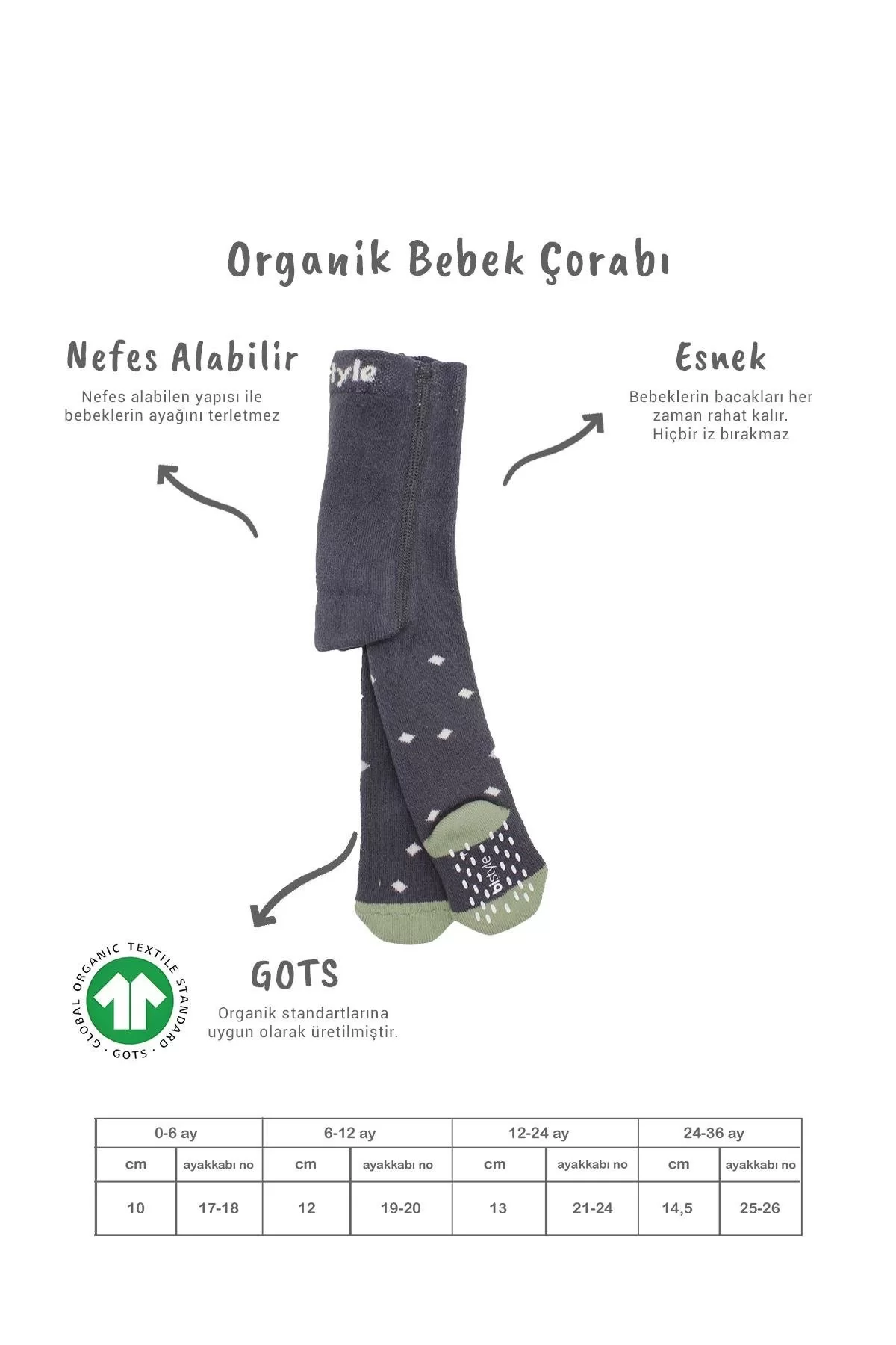 Tekli Puan Kaymaz Havlu Külotlu Çorap Antrasit - Görsel 8