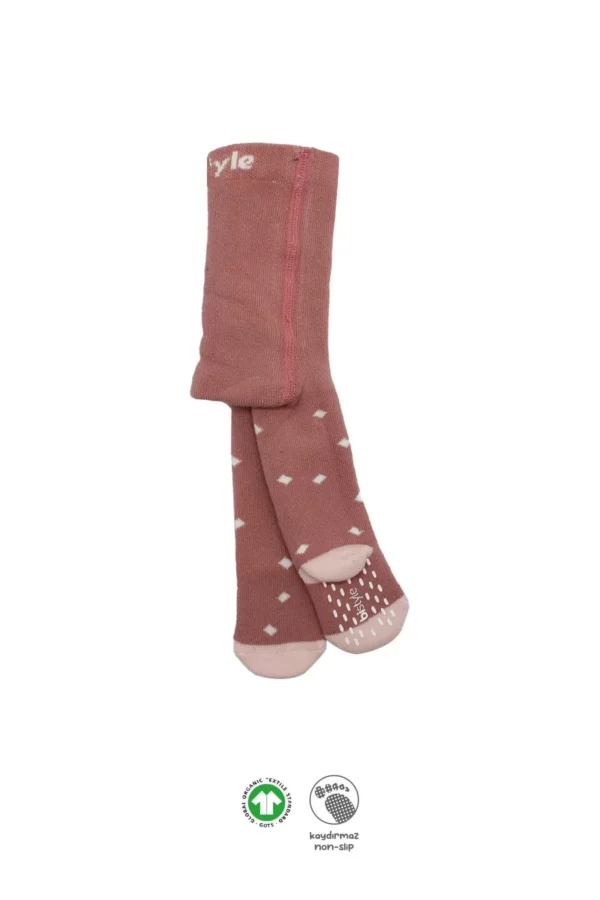 Tekli Puan Kaymaz Havlu Külotlu Çorap  Pudra