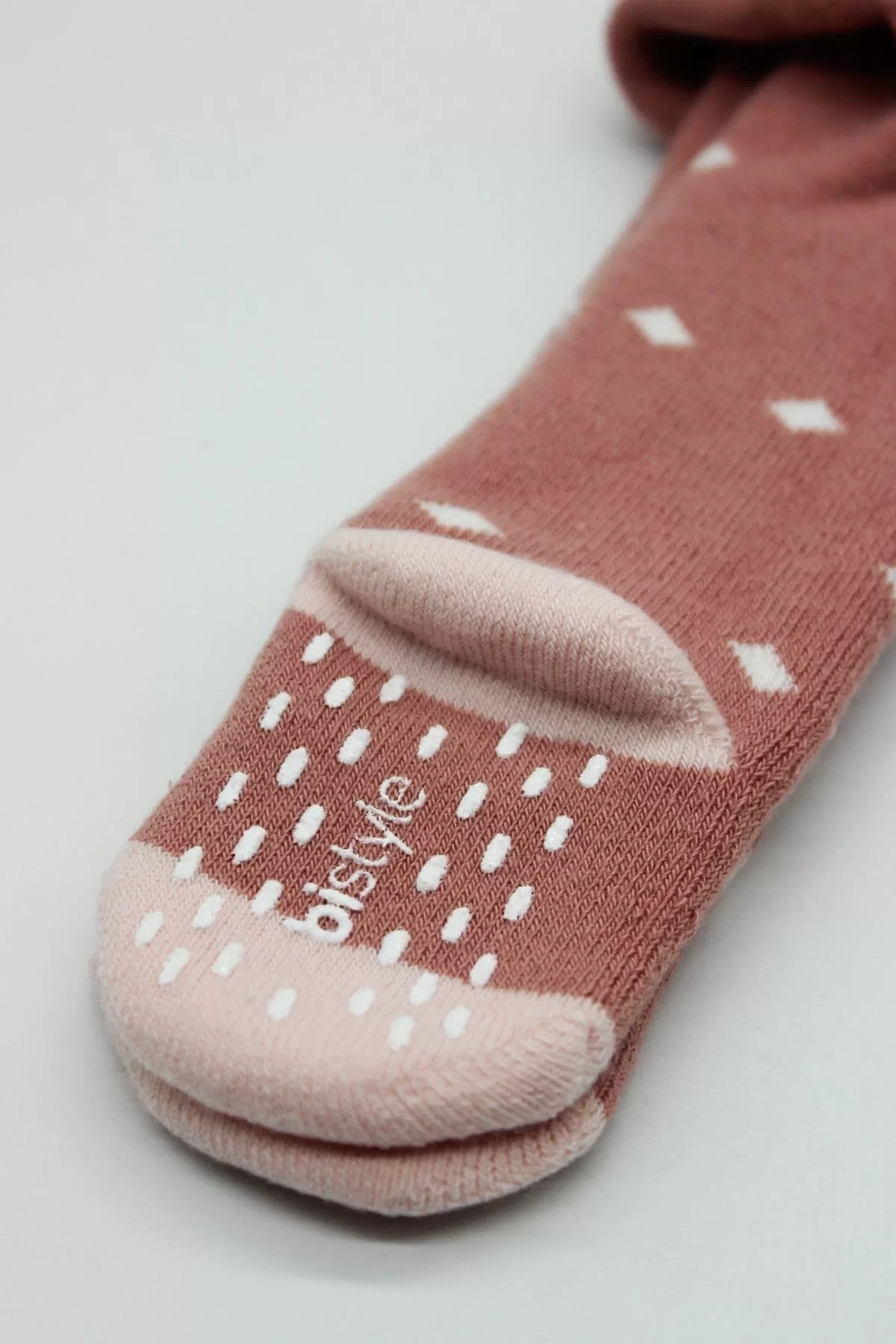 Tekli Puan Kaymaz Havlu Külotlu Çorap Pudra - Görsel 9