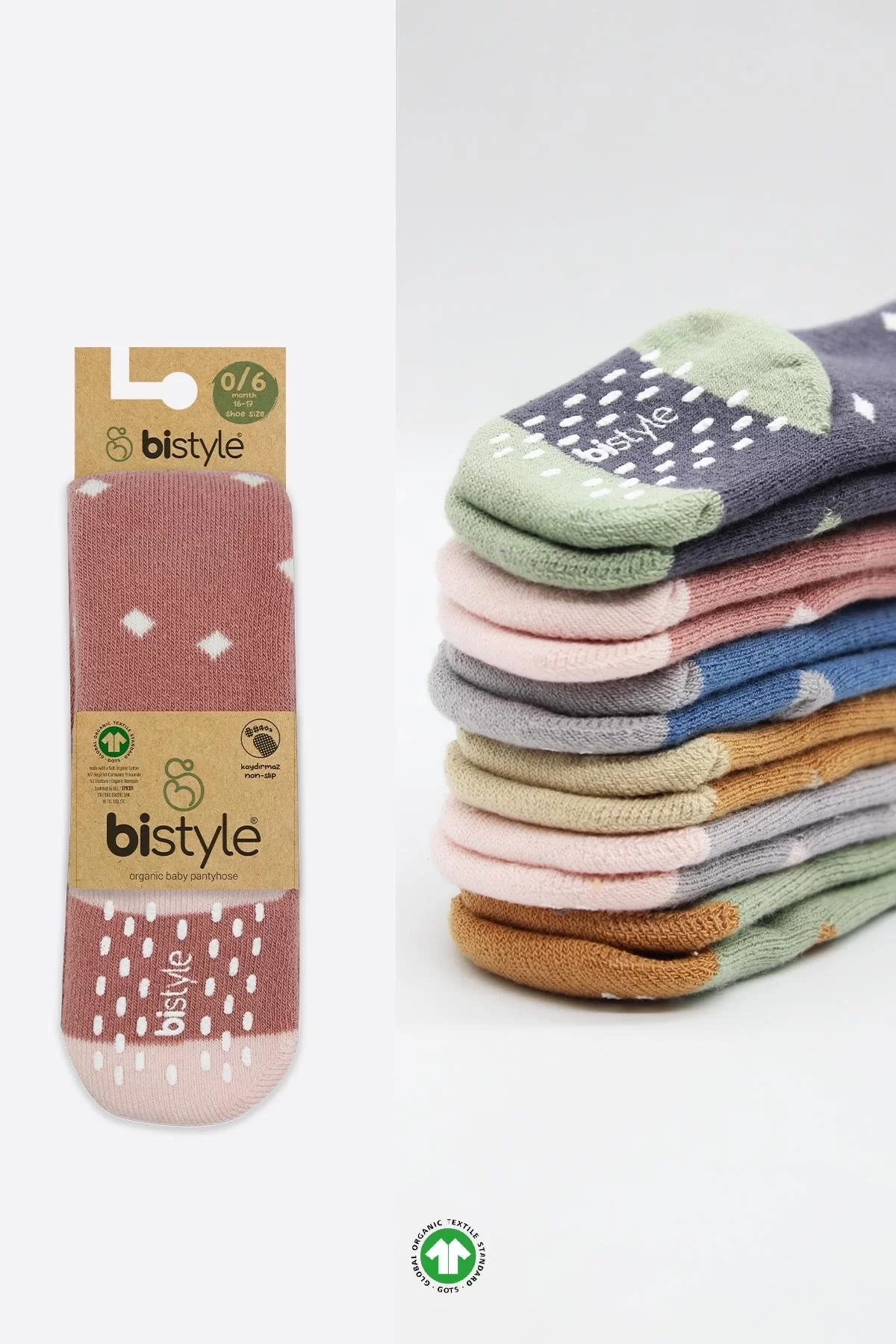 Tekli Puan Kaymaz Havlu Külotlu Çorap Pudra - Görsel 6