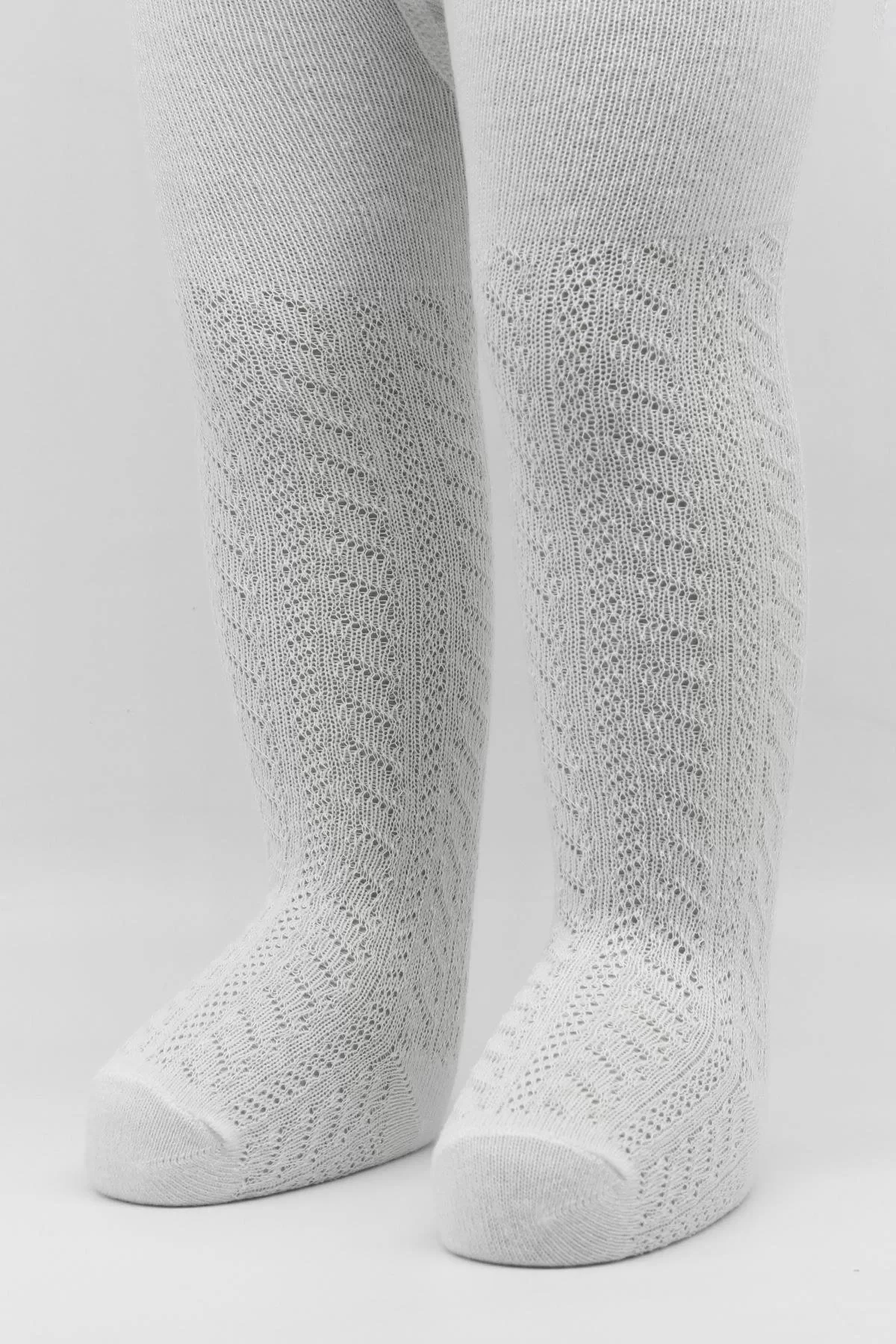 Tekli Zikzak Kabartma Penye Külotlu Çorap Bs50108 Beyaz - Görsel 2