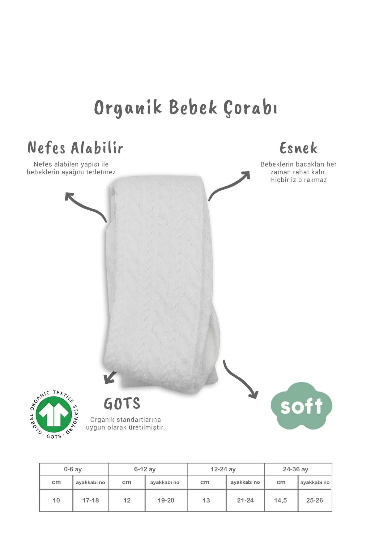 Tekli Zikzak Kabartma Penye Külotlu Çorap Bs50108 Beyaz - Görsel 6