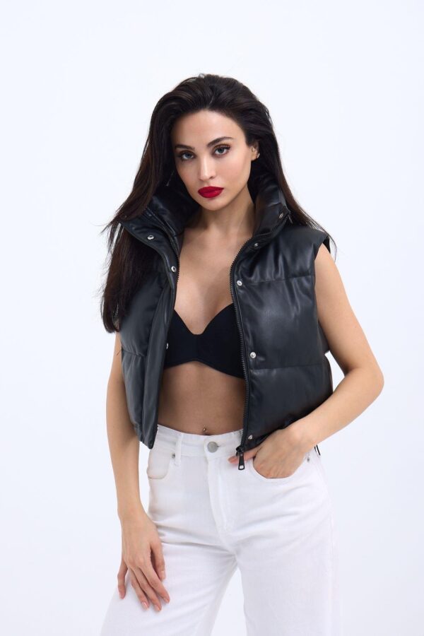 7240 DERİ YELEK-SİYAH