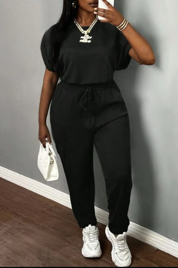 Kadın Kısa Kollu Bisiklet Yaka üst, Beli Kuşaklı Cepli Alt, Iki Iplik Takım