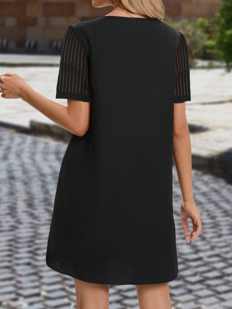 Kadın Kısa Kollu V Yakalı Kısa Janjan Krep Elbise - Görsel 2