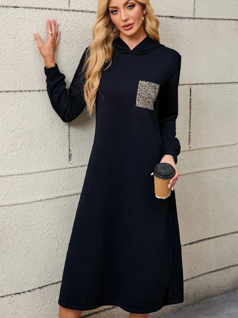 Kadın Uzun Kollu Kapşonlu Cep Detaylı Viskon Iki Iplik Maxi Elbise - Görsel 6