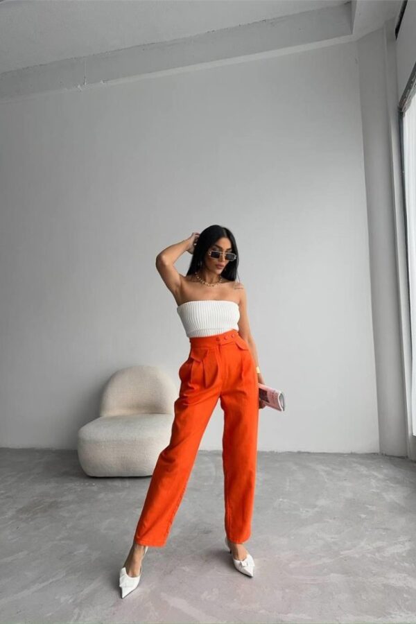 PANTOLON KAPALI CEP 3 DÜĞME DETAYLI - Orange