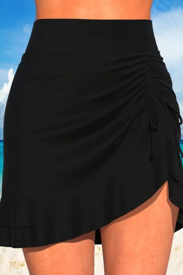 Kadın Yüksek Bel Yandan Büzgülü Fırfırlı Kısa Sandy Etek
