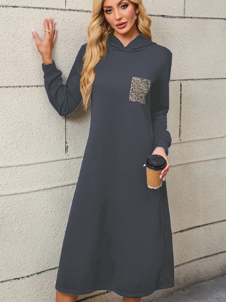 Kadın Uzun Kollu Kapşonlu Cep Detaylı Viskon Iki Iplik Maxi Elbise - Görsel 12