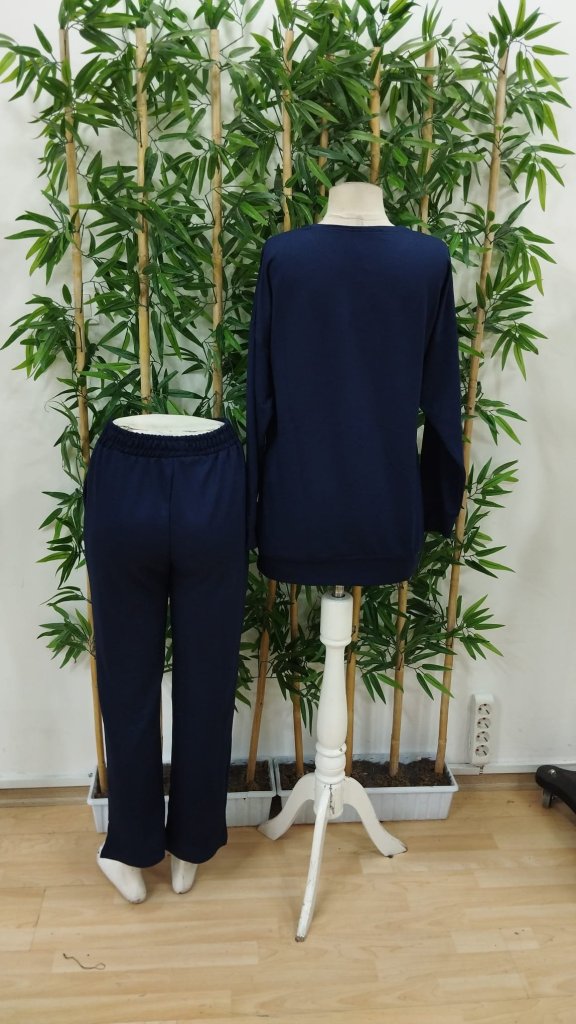 Kadın Uzun Kollu Bisiklet Yaka Viskon Iki Iplik Bluz Ve Pantolon Ikili Takım - Görsel 9