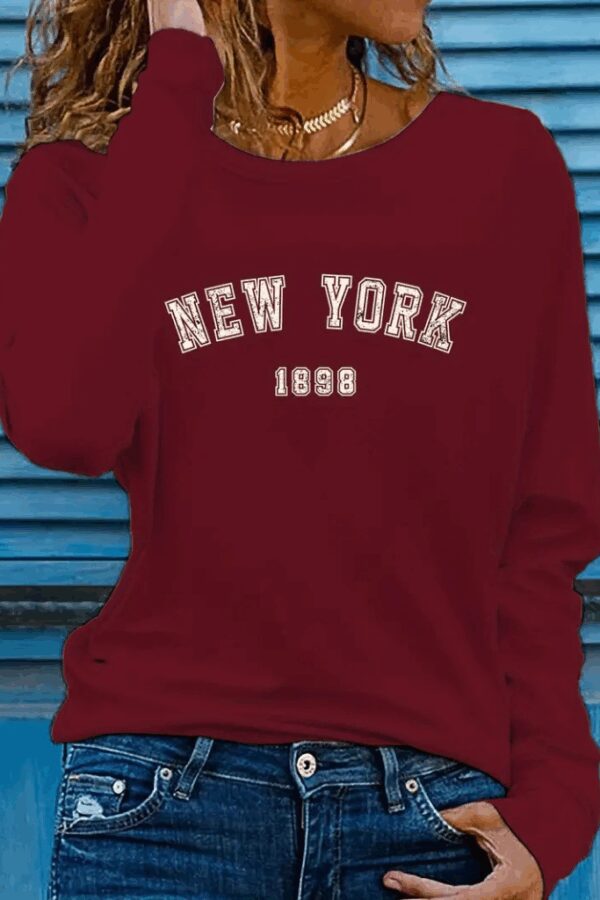 Kadın Uzun Kollu Bisiklet Yaka Yazı Baskılı Viskon Bluz