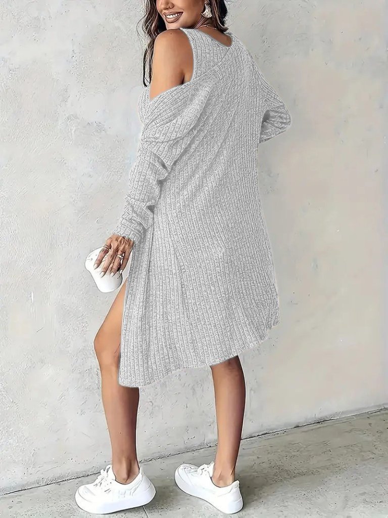 Kadın Askılı Yuvarlak Yakalı önü Düğmeli şardonlu Kaşkorse Mini Elbise Ve Kısa Ceket - Görsel 7