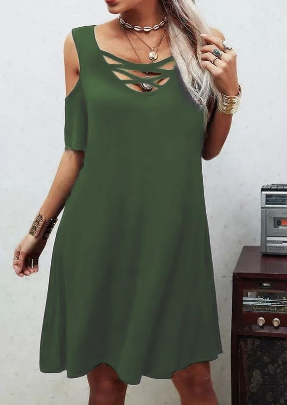 Dekolteli Bağcık Detay Viskon Kumaş Elbise - Görsel 10