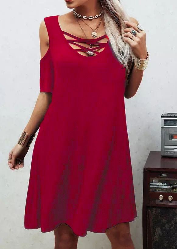 Dekolteli Bağcık Detay Viskon Kumaş Elbise - Görsel 5