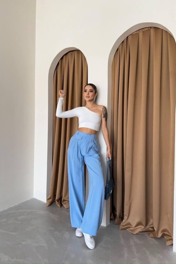 PİLE VE CEP KAPAK DEYALI SALAŞ PANTOLON - Mavi