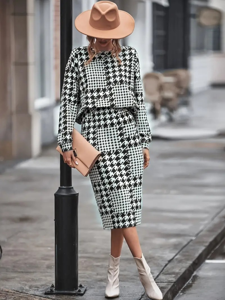 Kadın Uzun Kollu Bisiklet Yaka şardonlu Dalgıç Bluz Ve Yırtmaçlı Midi Etek Takım - Görsel 9