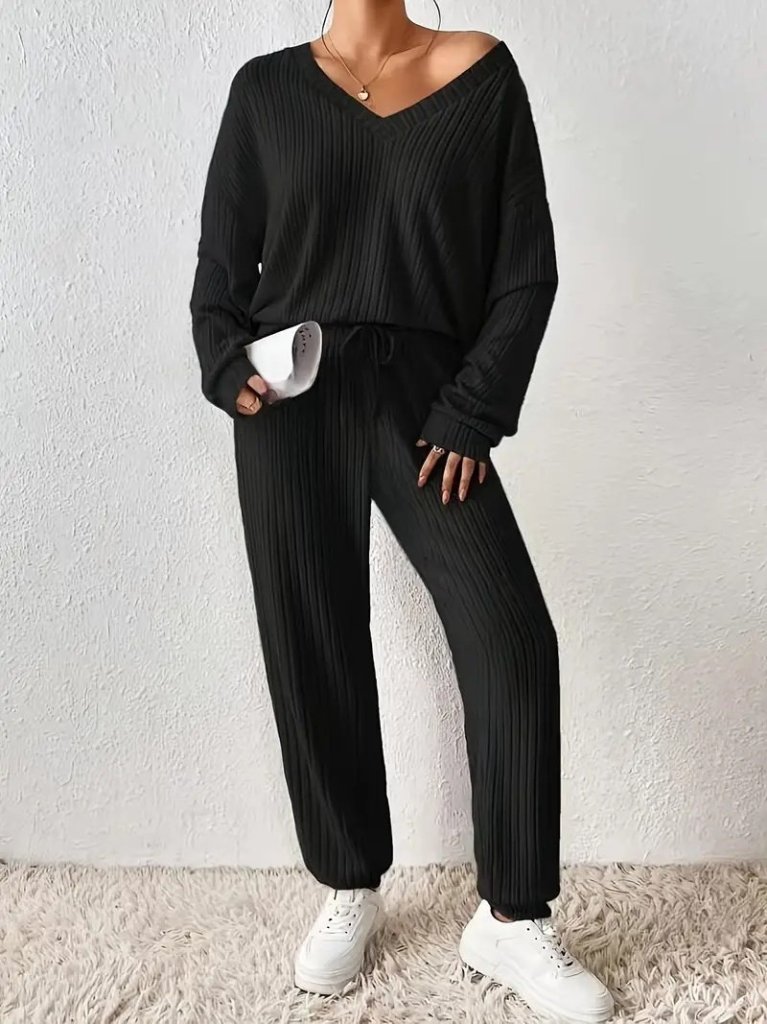 Kadın Uzun Kollu V Yakalı Kaşkorse Bluz Ve Pantolon Ikili Takım - Görsel 11