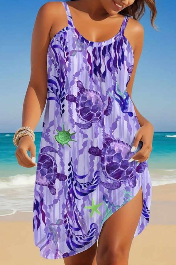 Kadın Askılı Yuvarlak Yaka Kaplumbağa Desenli Süprem Elbise