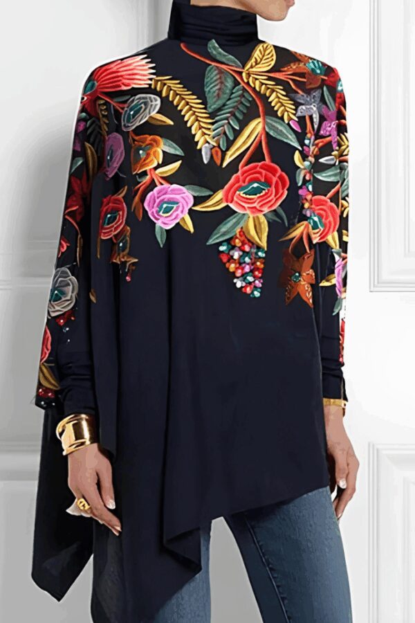 Kadın Uzun Kollu Balıkçı Yaka Asimetrik Kesim Mikro Bluz