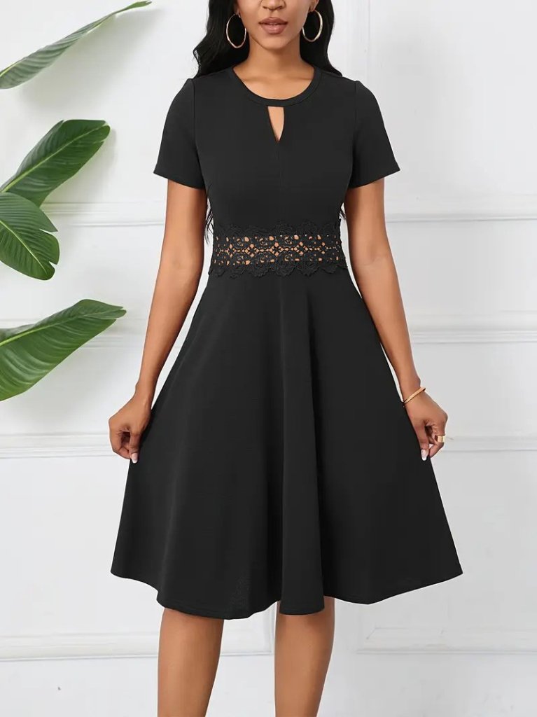 Kadın Kısa Kollu Yuvarlak Yaka Damla Detaylı Janjan Elbise - Görsel 8