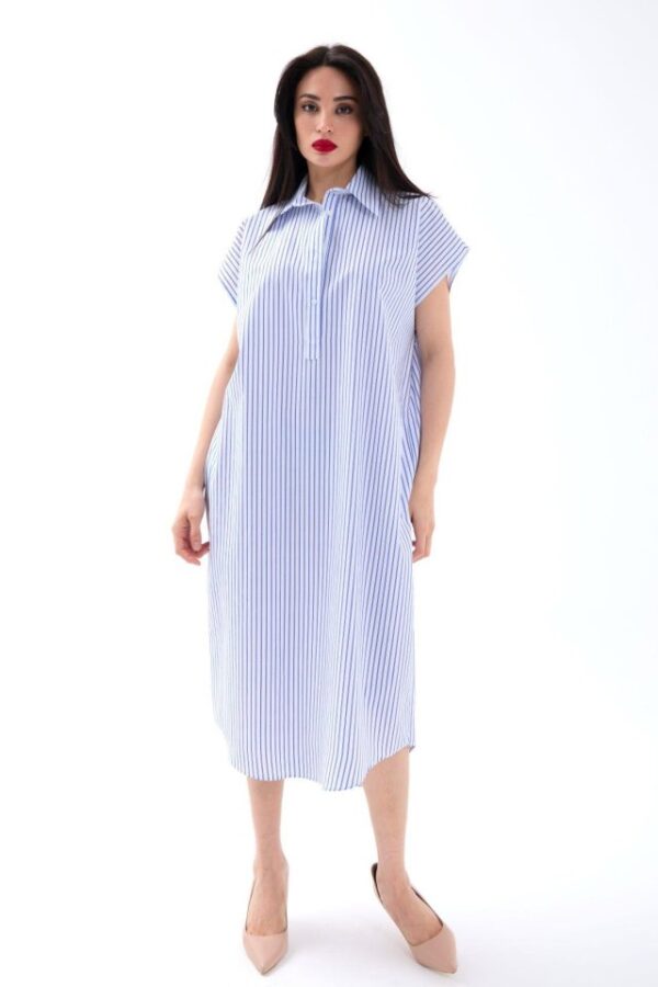 7450 ELBİSE-MAVİ BEYAZ ÇİZGİLİ