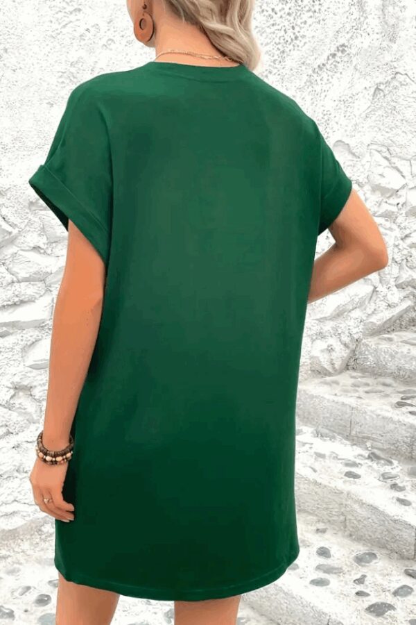 Kadın Kısa Kollu Bisiklet Yaka Cepli Kelebek Baskılı Viskon Elbise