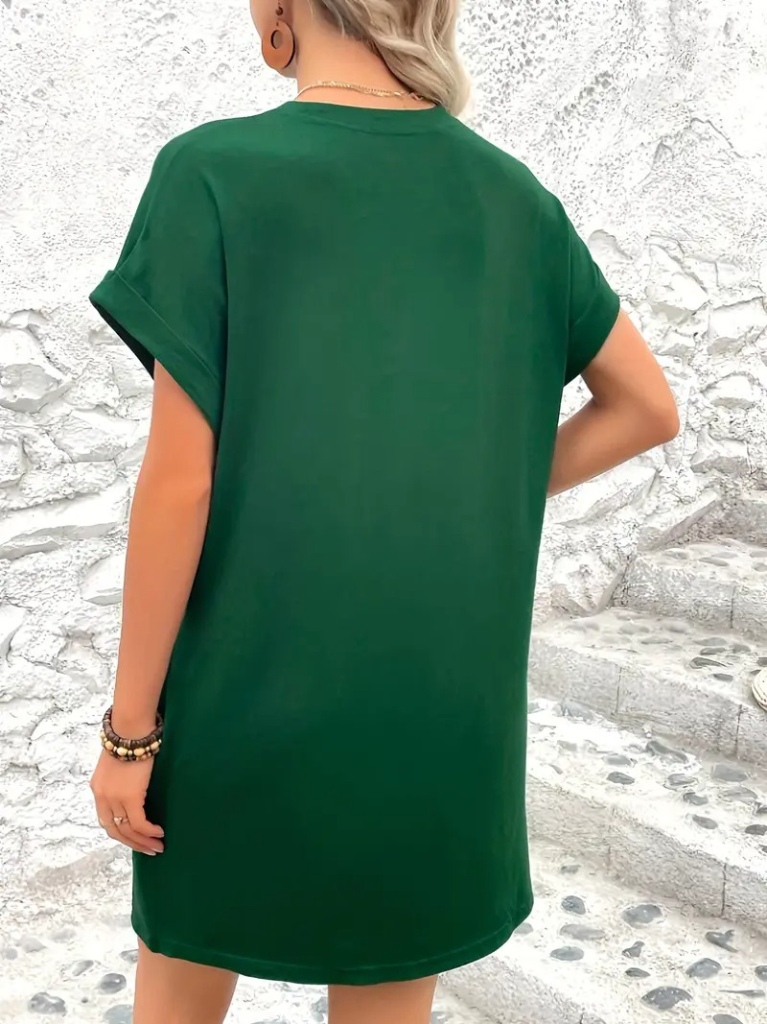 Kadın Kısa Kollu Bisiklet Yaka Cepli Kelebek Baskılı Viskon Elbise - Görsel 11