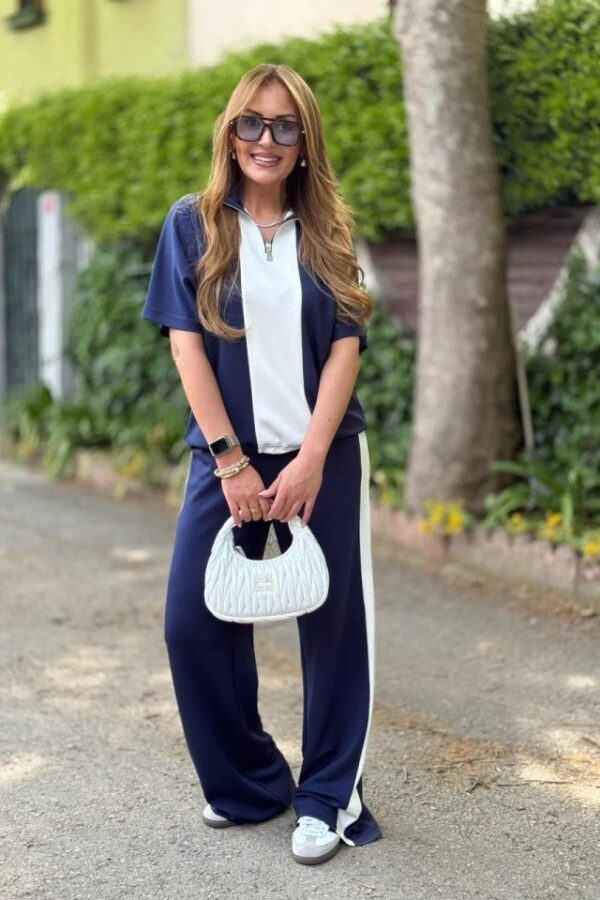 Kadın Modal Kumaş Yakası Fermuarlı şerit Detaylı Takım