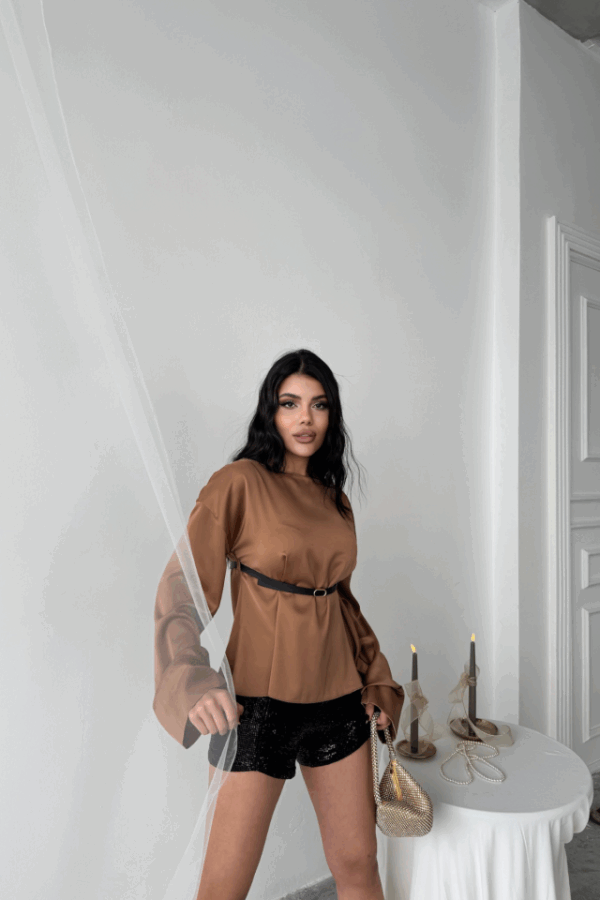 KEMER DETAYLI SATEN BLUZ - Pembe