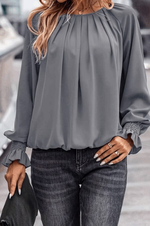 Kadın Uzun Kollu Yuvarlak Yaka önden Büzgülü Sandy Bluz