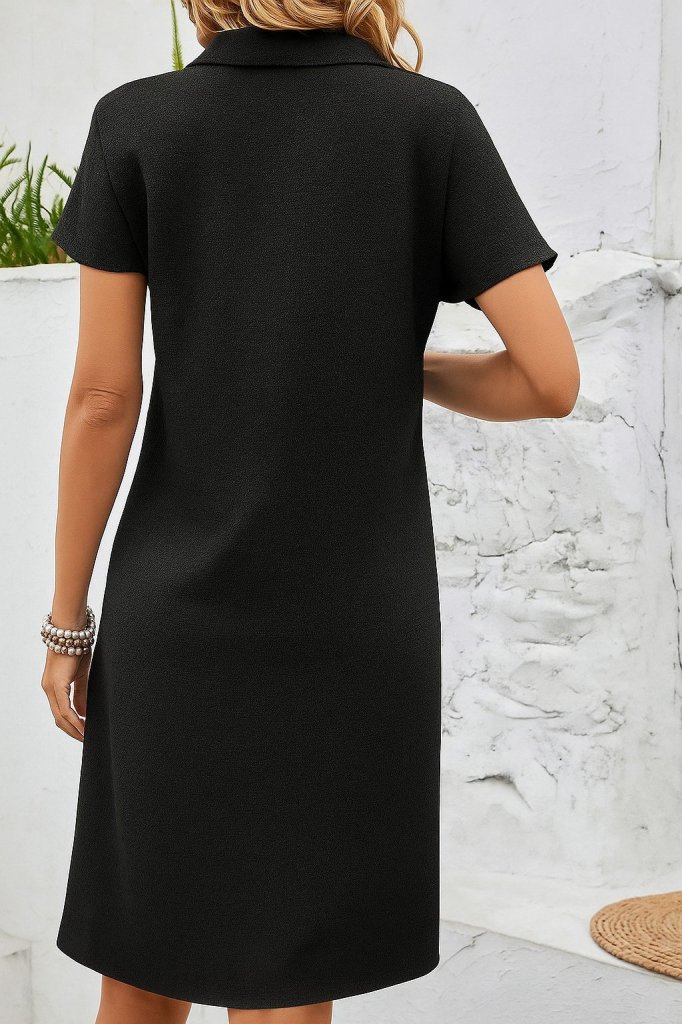 Kadın Kısa Kollu V Yakalı Bürümcük Elbise - Görsel 3