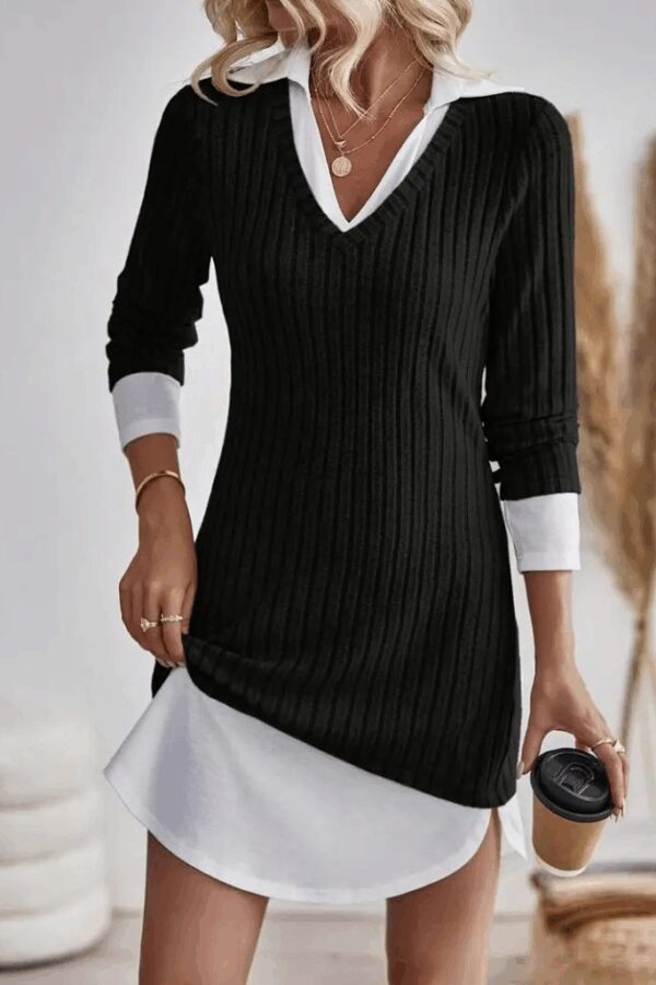 Kadın Uzun Kollu Yakalı şardonlu Kaşkorse Dokuma Detaylı Elbise