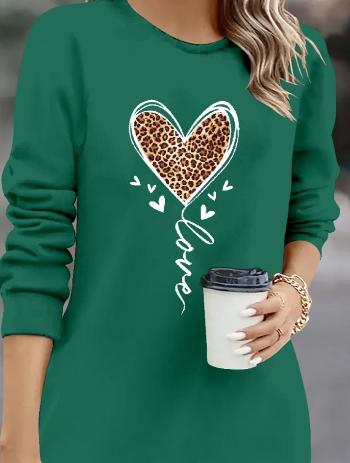 Kadın Uzun Kollu Bisiklet Yaka Kalp Desenli Kısa Viskon Elbise - Görsel 12