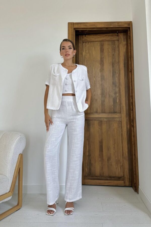 Ekru Askılı Büstiyer Ceket Ve Pantolon Takım