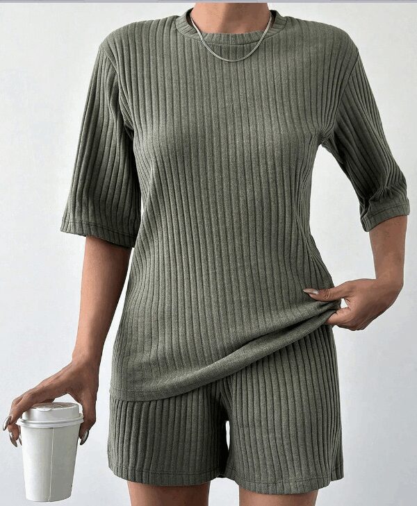 Kadın Kısa Kollu Bisiklet Yaka Kaşkorse Bluz şort Ikili Takım