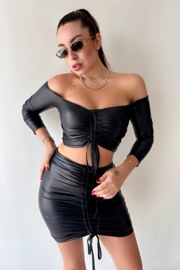 Kadın Büzgülü Deri Etek Takım Fırsat Ürün