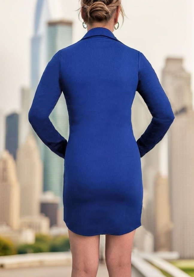 Kadın Uzun Kollu Polo Yaka ön Kısım çıtçıtlı Düğme Detay Scuba Krep Mini Boy Elbise - Görsel 11