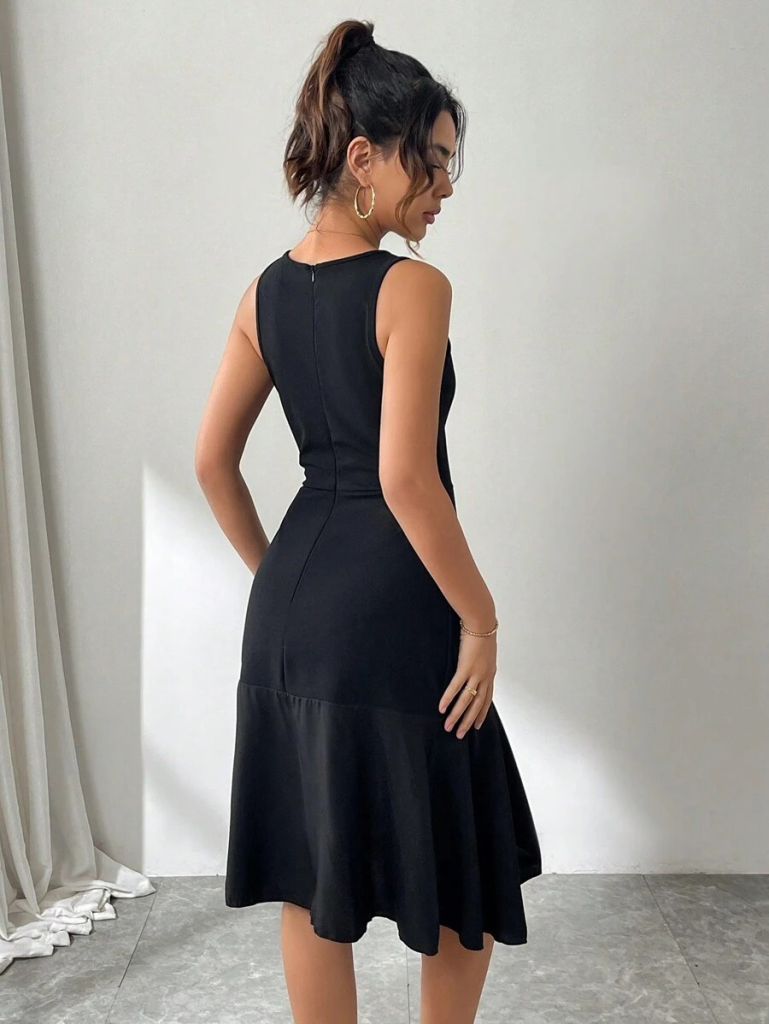 Kadın Askılı Bisiklet Yaka önden Fırfırlı Kısa Ithal Krep Elbise - Görsel 2