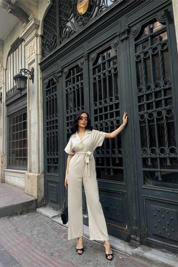 KETEN TULUM BEL BAĞLAMA DETAYLI - Krem