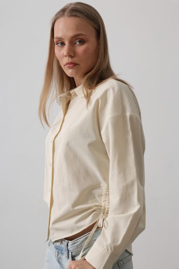 Yanları Bağlamalı Basic Gömlek - Ekru
