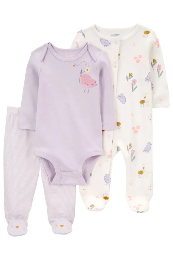 Kız Bebek Tulum Body Pantolon Set 3'lü Paket  Renkli