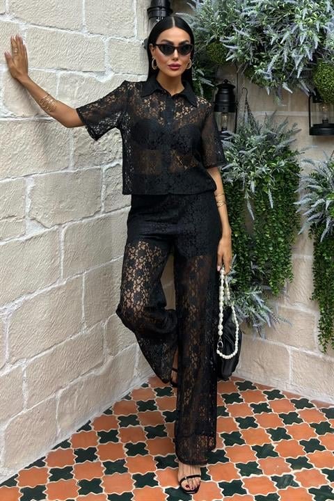 Pantolonu Astarlı Dantel İkili Takım 10119