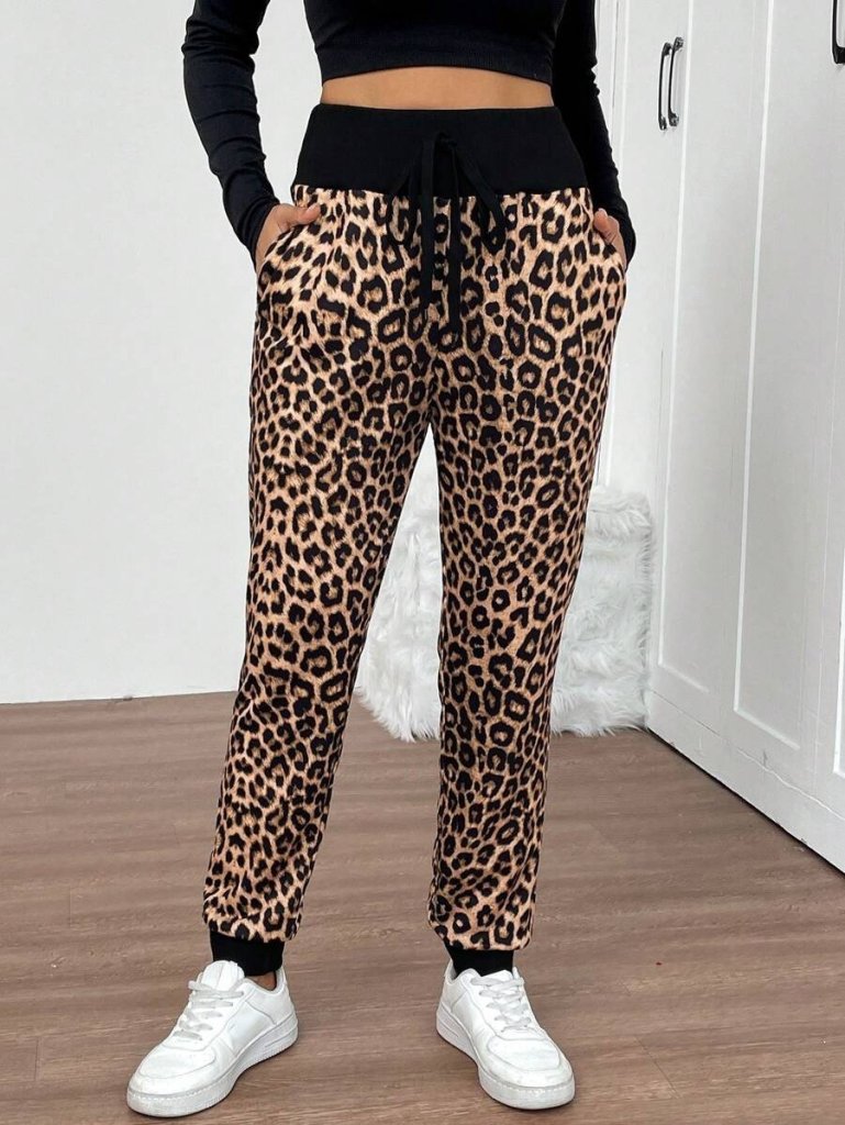 Kadın Yüksek Bel Bağcıklı Desenli Iki Iplik Pantolon - Görsel 14