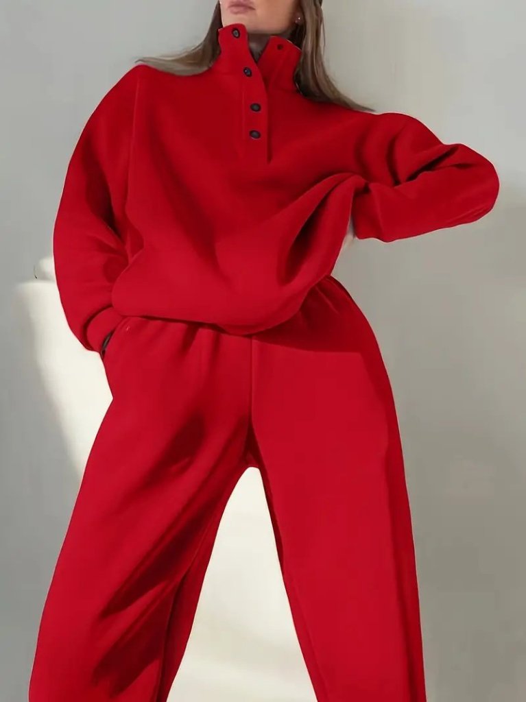 Kadın Uzun Kollu Balıkçı Dik Yakalı Düğmeli üç Iplik Bluz Ve Pantolon Ikili Takım - Görsel 8