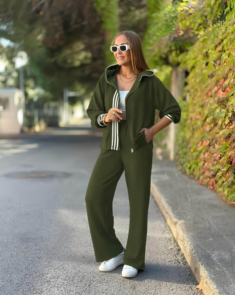 Kadın Uzun Kollu Kapşonlu Onu şerit Detaylı Fermuarlı Viskon Iki Iplik Bluz Ve Pantolon Ikili Takım - Görsel 6