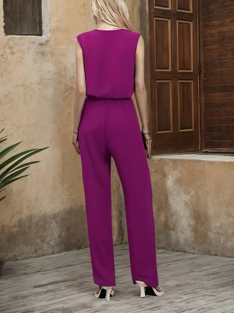 Kadın Kolsuz V Yakalı Aerobin Bluz Ve Belden Kuşaklı Pantolon Ikili Takım - Görsel 2