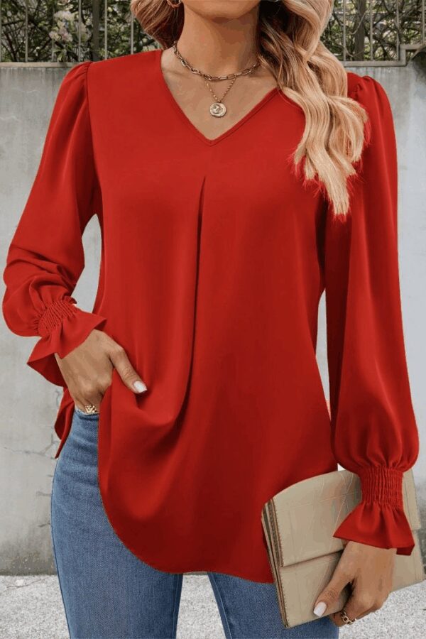 Kadın Uzun Kollu V Yakalı Salaş Ithal Krep Bluz