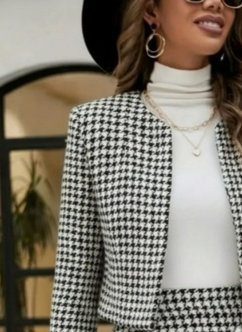 Kadın Uzun Kollu önü Açık Dokuma Ceket Ve Mini Etek Ikili Takım - Görsel 2