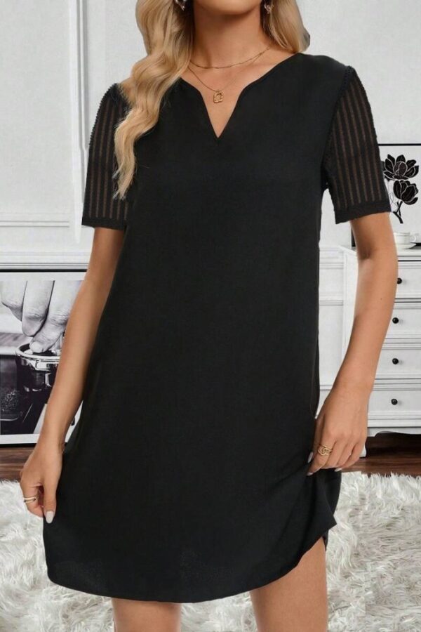 Kadın Kısa Kollu V Yakalı Kısa Janjan Krep Elbise